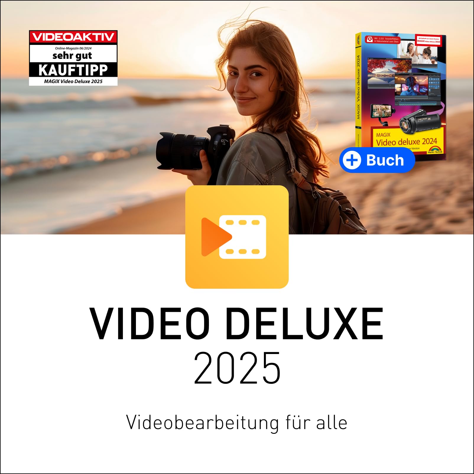 BUNDLE: MAGIX Video deluxe 2025 + BUCH - Videobearbeitung für alle | Videobearbeitungsprogramm | für Windows 10/11 PC | 1 PC-Volllizenz für 2 Geräte [dvd_rom,software_key_card]