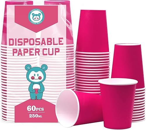 Miniatura 7 de 60 vasos de papel para bricolaje, vasos de papel multicolor para bodas, fiestas, picnic, barbacoa, viajes y eventos (8 onzas, 60 unidades)