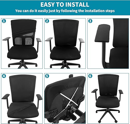 Miniatura 3 de Tatuo Funda de asiento para silla de oficina con reposabrazos y respaldo, funda elástica para silla de escritorio, protector universal giratorio