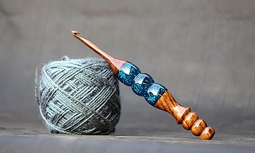 Miniatura 5 de Ganchos de ganchillo hechos a mano de resina epoxi y mezcla de madera, agujas ergonómicas de mango suave, tejido de punto, hilo artesanal de