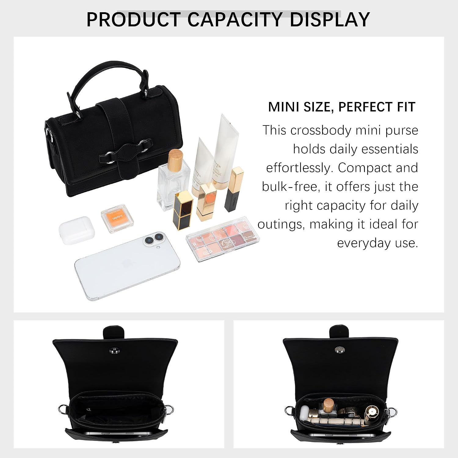 ALEX&MIA Classy Mini Structured Top Handle Handbag for Women - Small Crossbody Bag with Magnetic Flap & Removable Woven Strap