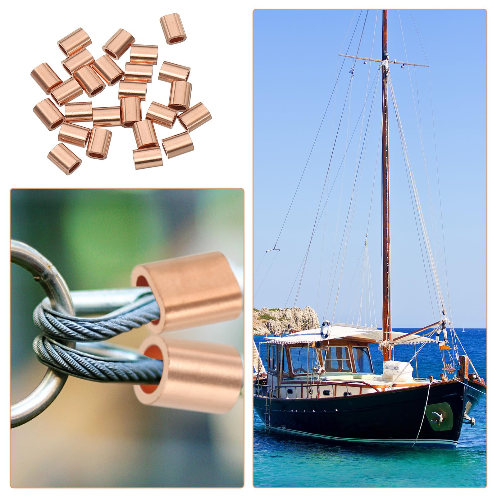 Uxcell 1/8" 3mm Aluminum Crimping Loop Sleeve Single Round Ferrule For Wire Rope Cable Line End, Silver 25pcs