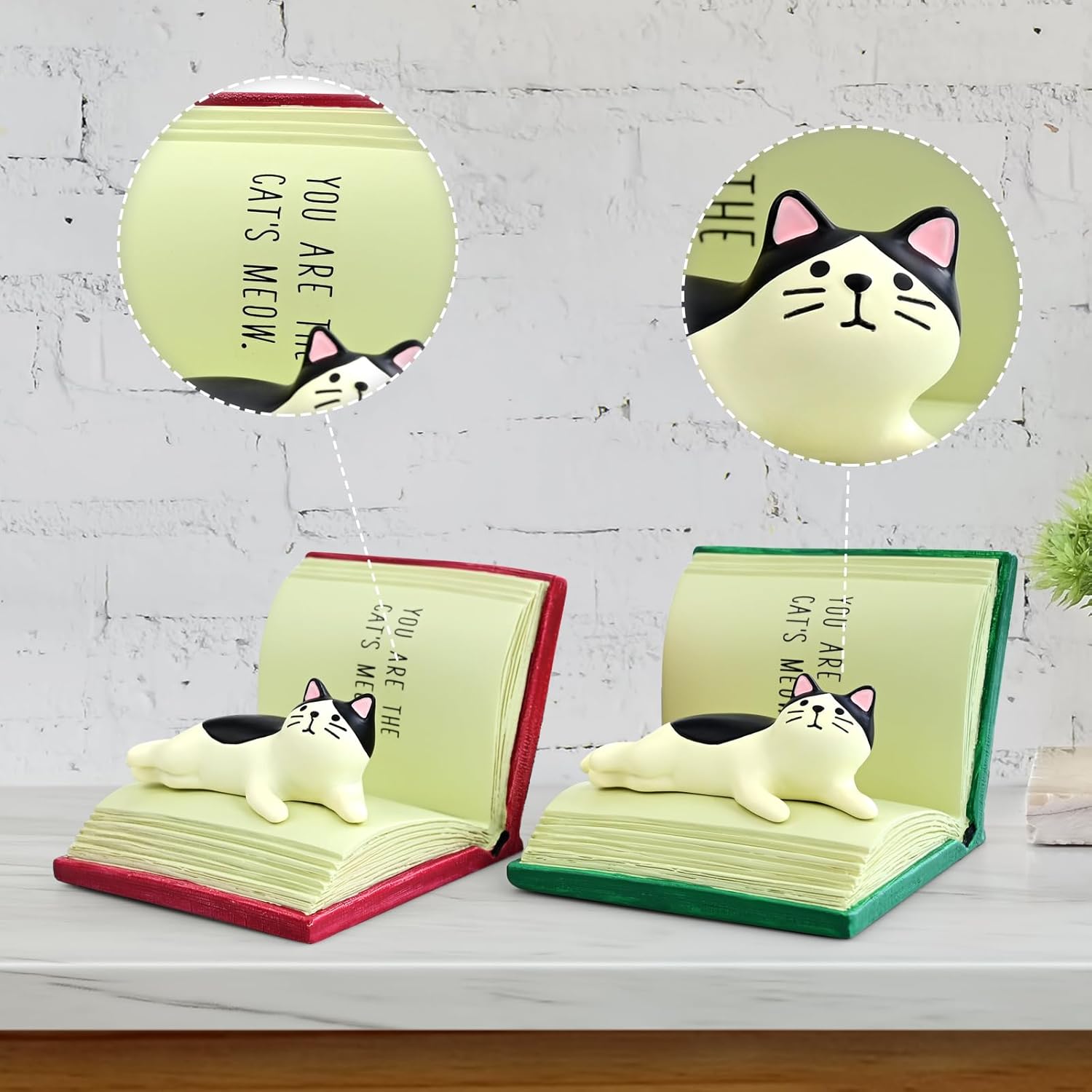 Cute Cat Lay on Book Phone Stand Animal Resin Gifts for Cat Lovers, Home & Office Fashion Accessories (Green) - Image 4