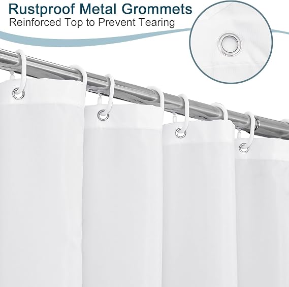 White Shower Curtain 53 x 79 in (135 x 200 cm) Washable Bathtub Curtain with Hooks, Simple Solid Color Modern Waterproof Fabric Shower Curtains for Bathroom Decor