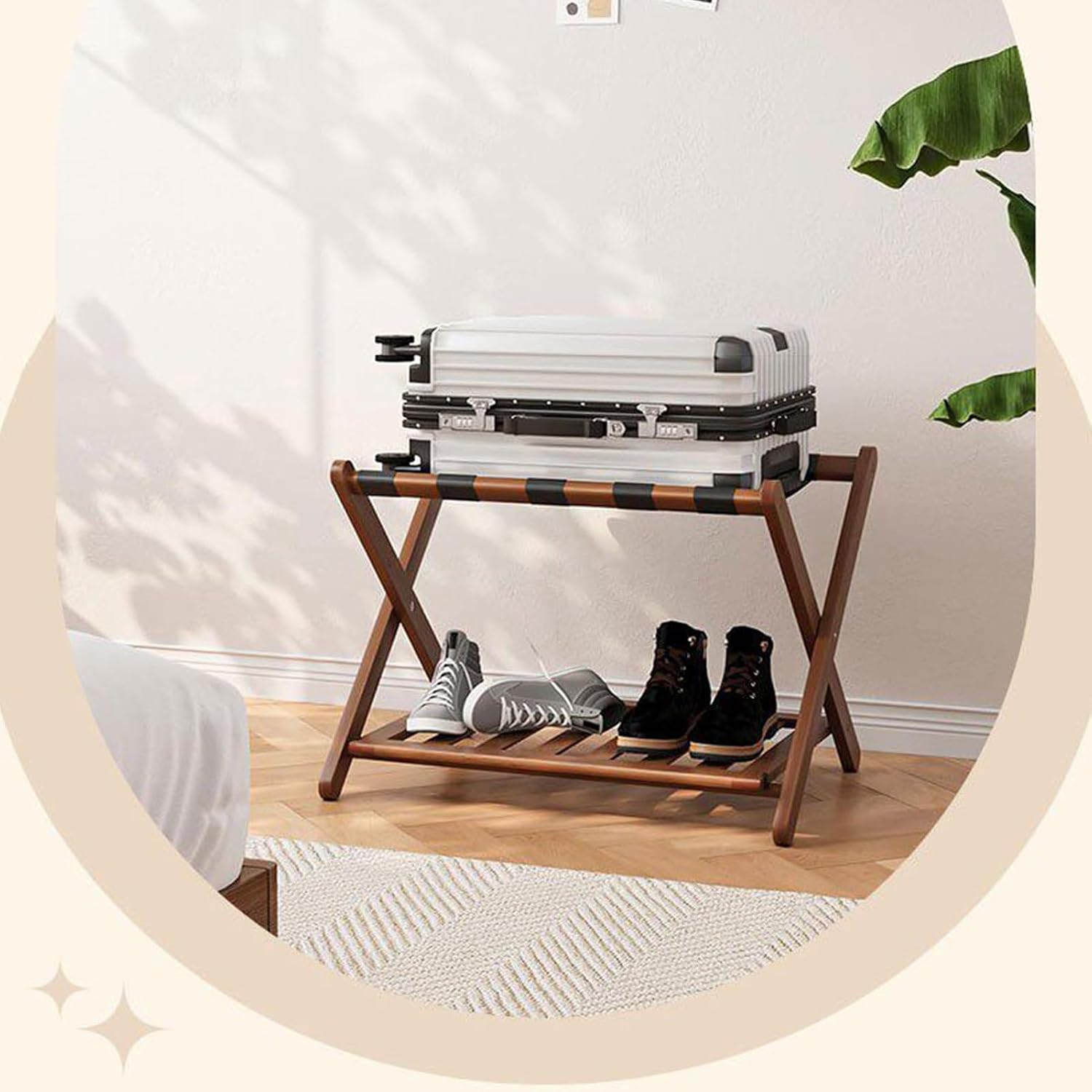 Foldable Luggage Rack, Luggage Rack Stand for Guest Room， Double-layer Storage, 110 Lbs Capacity, Suitable for Families, Hotels, Apartments(Color-1)
