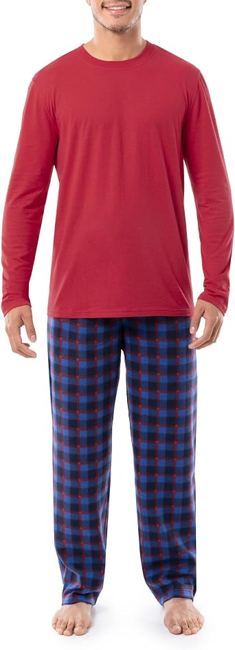 Varsity Mens Long Sleeve Jersey Knit Top and Fleece Pant Sleep Set