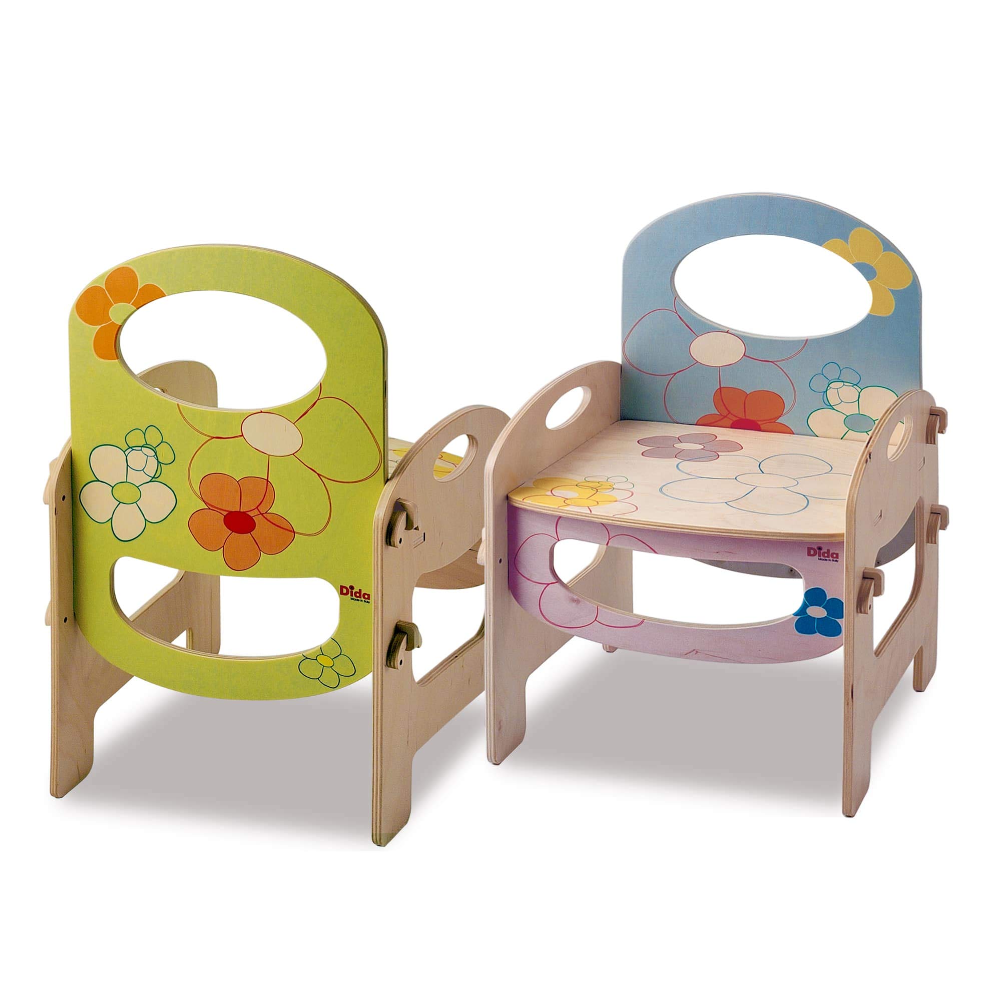 Dida - Stuhl Blumen, Montessori-Holzstuhl für Kinder im Alter von 2 bis 4 Jahren, Ideal für Kinderzimmer, Kindergärten und Spielbereiche, Elegantes, Farbiges und Sicheres Design
