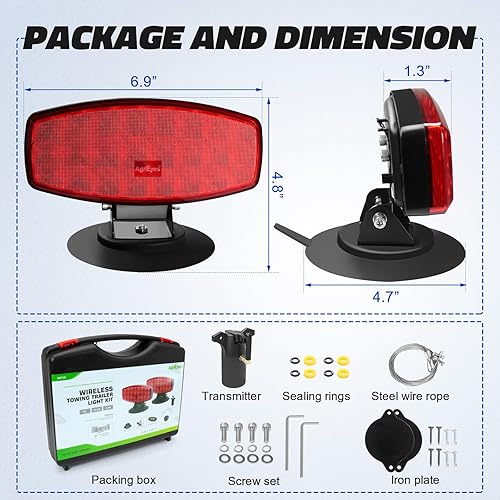 Miniatura 6 de Agrieyes Luces de remolque inalámbricas con soporte ajustable, luces magnéticas de remolque con batería con estroboscópico para camiones de