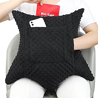 Star Shape Hysterectomy Pillow for Abdominal Surgery with 2 Pockets, Hysterectomy Pillows Must Have Recovery Gift Post Surgical Stomach Tummy Tuck Belly Cushion, Minky Dot Black