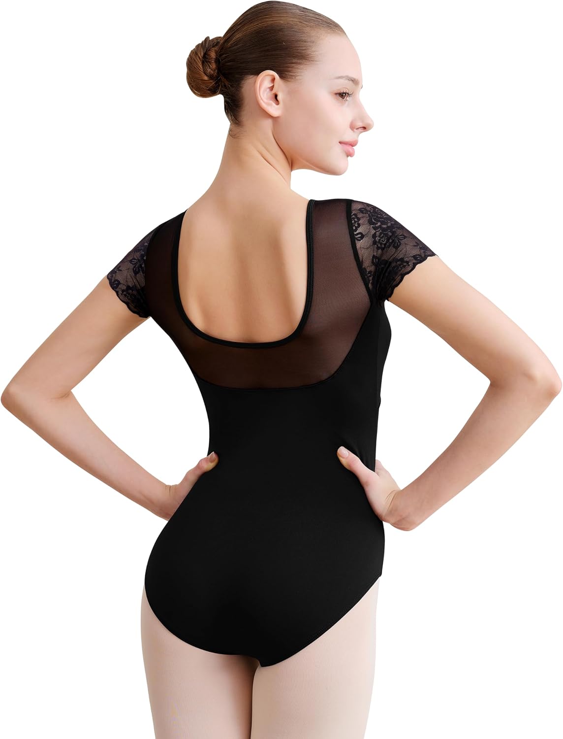 Women Lace Short Sleeve Dance Leotard for Ballet Adult S-Xl