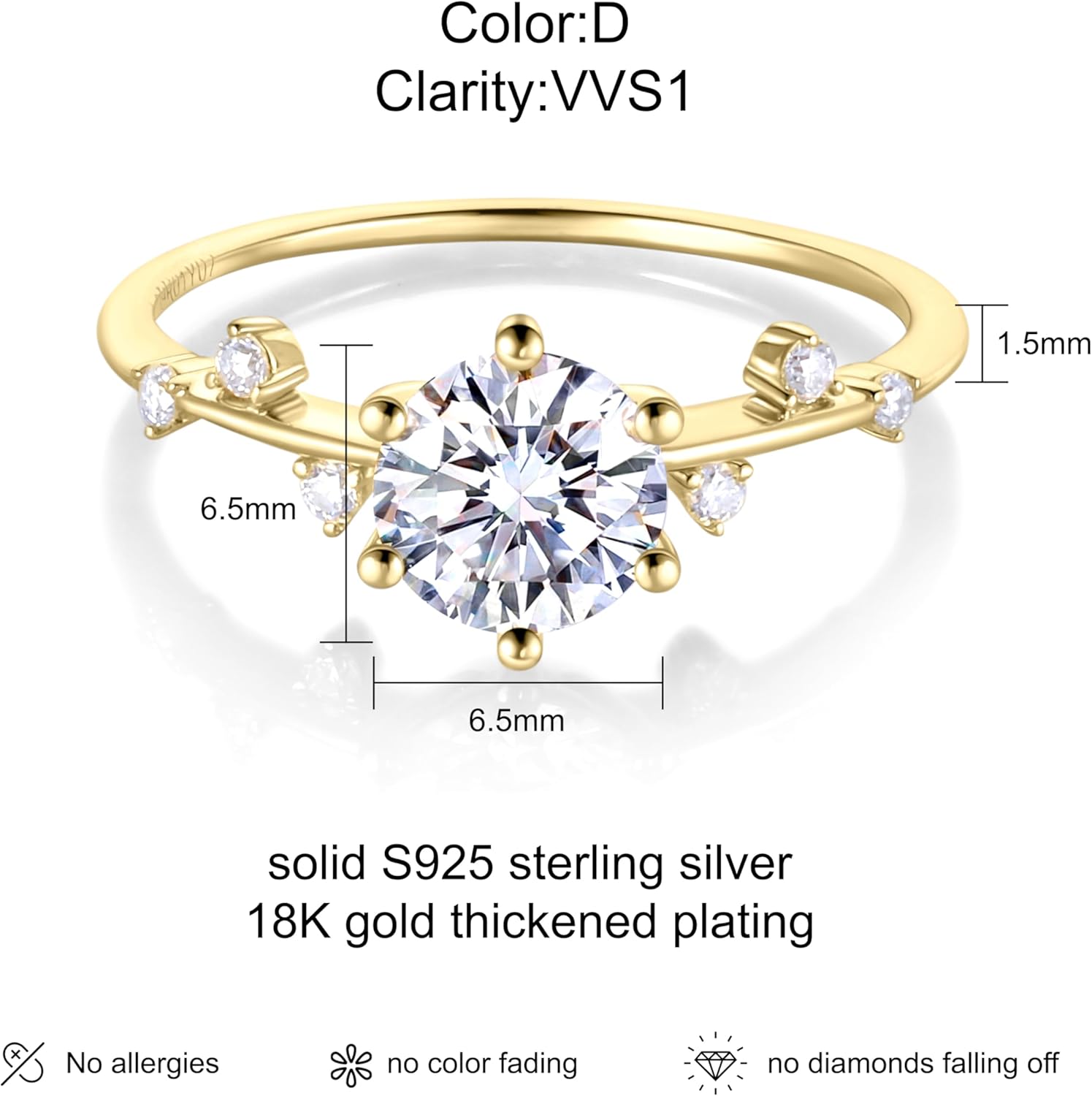 1.1 CT Moissanite Engagement Rings for Women 925 Sterling Silver Plated 18K Gold Wedding Anniversary Promise Rings for Her