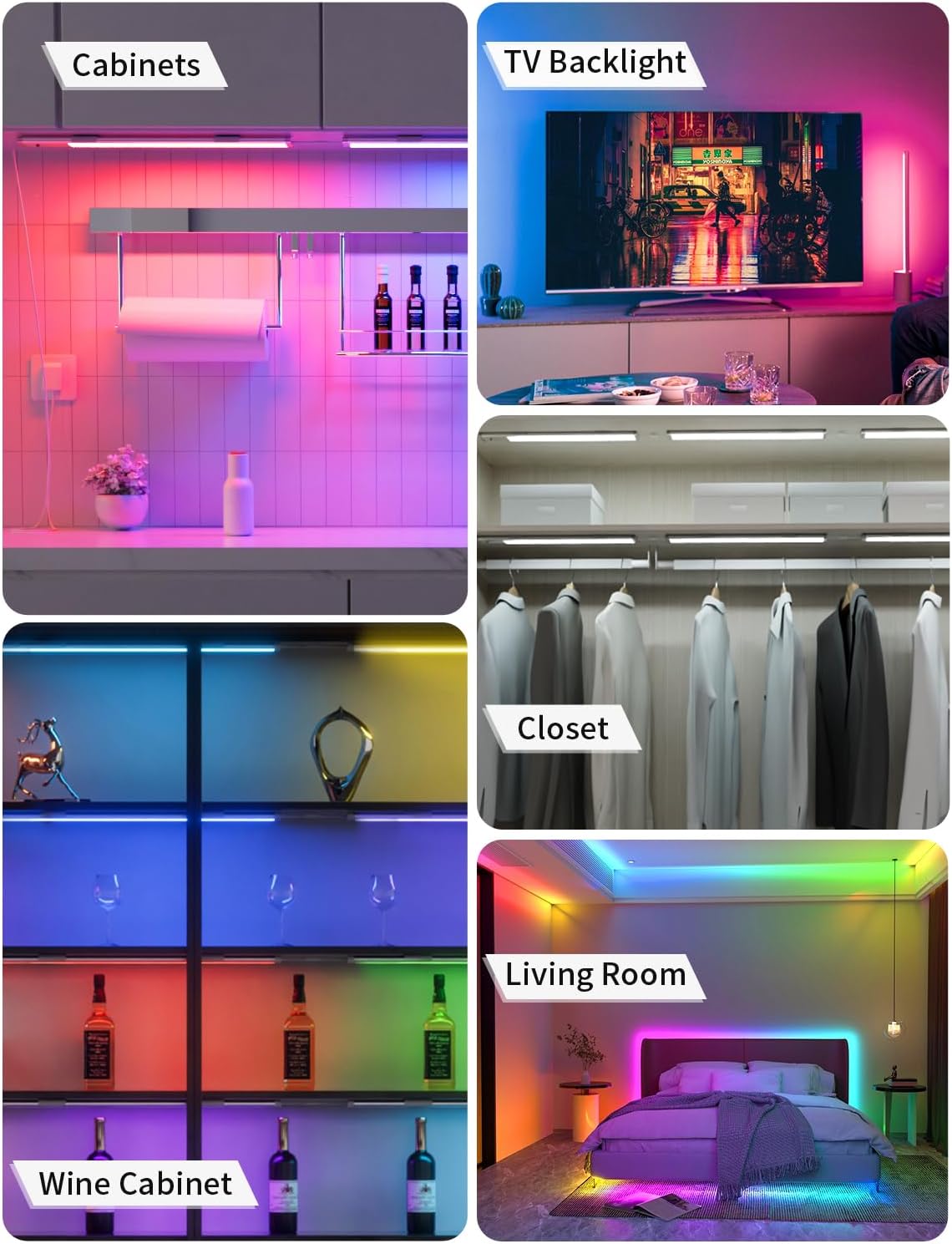 Diomart RGB Under Cabinet Lights with Remote, Dimmable Plug-in/Hardwired LED Light Bar for Kitchen Counter, 12 Inch, 3 Pack | Multi-Color Modes for Desk, Closet