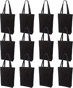 Lily queen Natural Canvas Tote Bags DIY Reusable Shopping Grocery Bag Black - 12 Pack