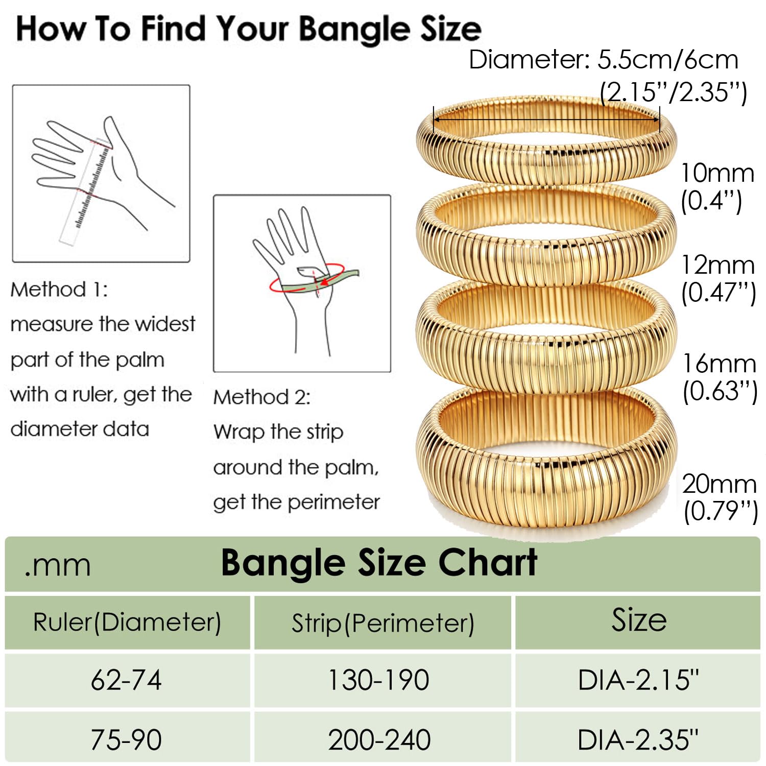 18K Gold Plated Stainless Steel Stretch Bangle Bracelet for Women 10/12/16/20mm Wide Wristband Women Fashion Bracelets - Image 4