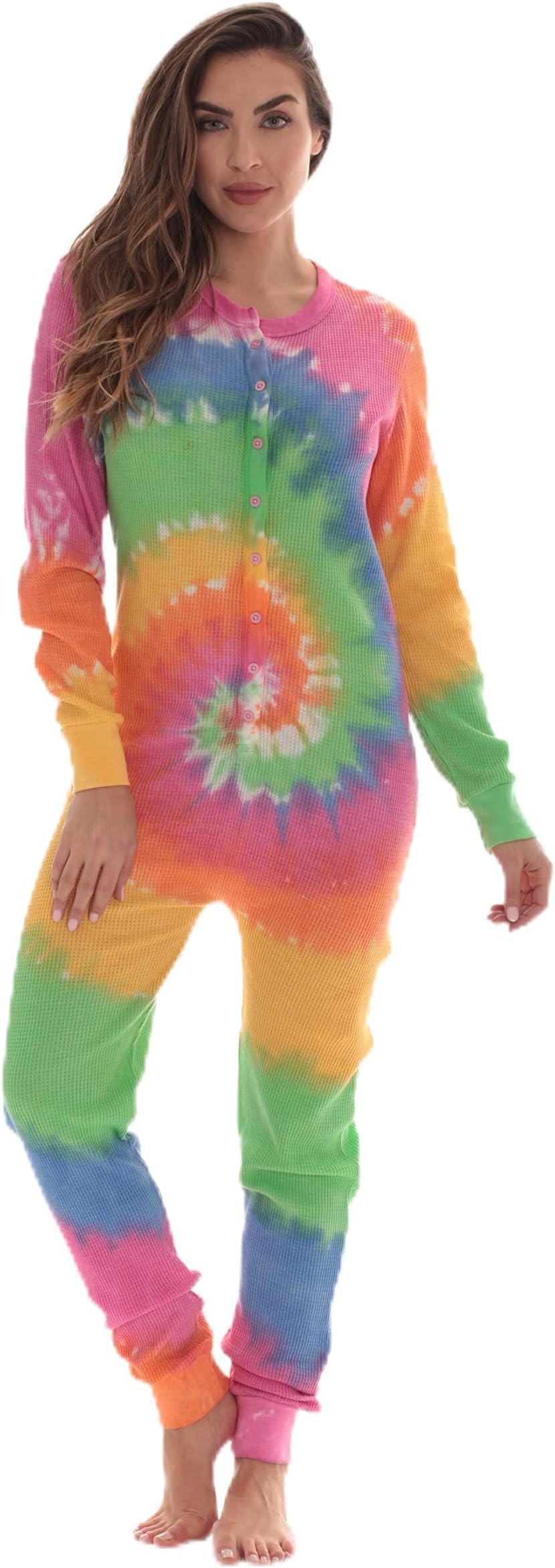 Womens Henley Thermal Onesie Buffalo Plaid and Tie Dye