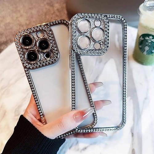 Miniatura 5 de Funda para iPhone 15 Pro Max con purpurina transparente, funda de lujo con diamantes de imitación brillantes para mujeres y niñas, carcasa delgada