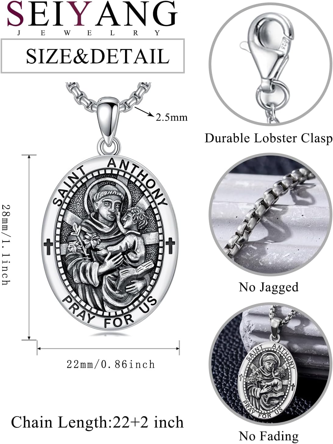 Seiyang Saint Necklace 925 Sterling Silver Patron Amulet Medal Jewelry for Men Women (with Gift Box) - Image 2