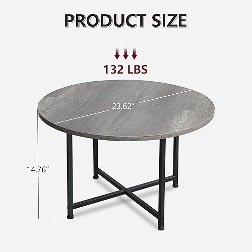 Miniatura 7 de SENIG Mesa auxiliar redonda, mesa de centro de 2 niveles con estante de almacenamiento para sala de estar, mesa central para espacios pequeños,