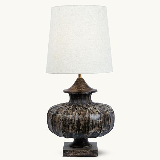 DREAMY WALLS 29" Pumpkin Graphite Table Lamp for Bedroom, Living Room | Wooden Base Bedside Night Lamp with Shade | E27 Ho...
