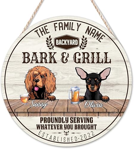 Miniatura 8 de Welcome Sign Custom American Bulldog & Chow Chow Name Round Wood Signs Retro Custom Family Name Sign Beware of Dog Wall Decor Hanging Plaque Sign