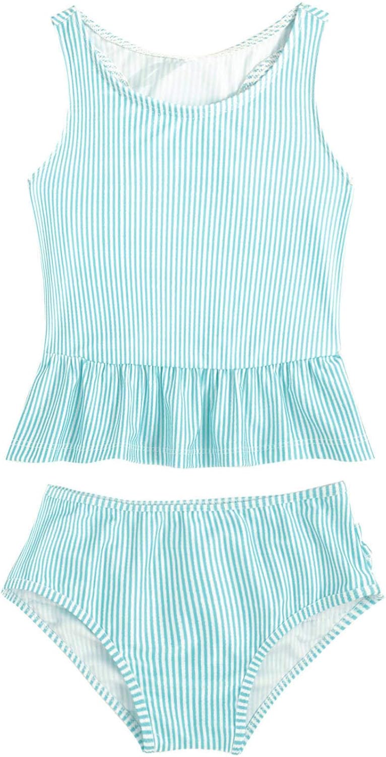 CHICTRY Toddler Girls Striped Ruffles Tankini Set Racer Back Ruffles Tank Top with Tiered Bottoms: Clothing, Shoes & Jewelry