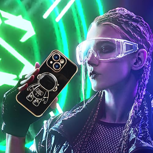 Miniatura 6 de Omio - Funda compatible con iPhone 15 con soporte oculto de astronauta, funda de lujo chapado en corazón con borde lateral, pequeño patrón de amor