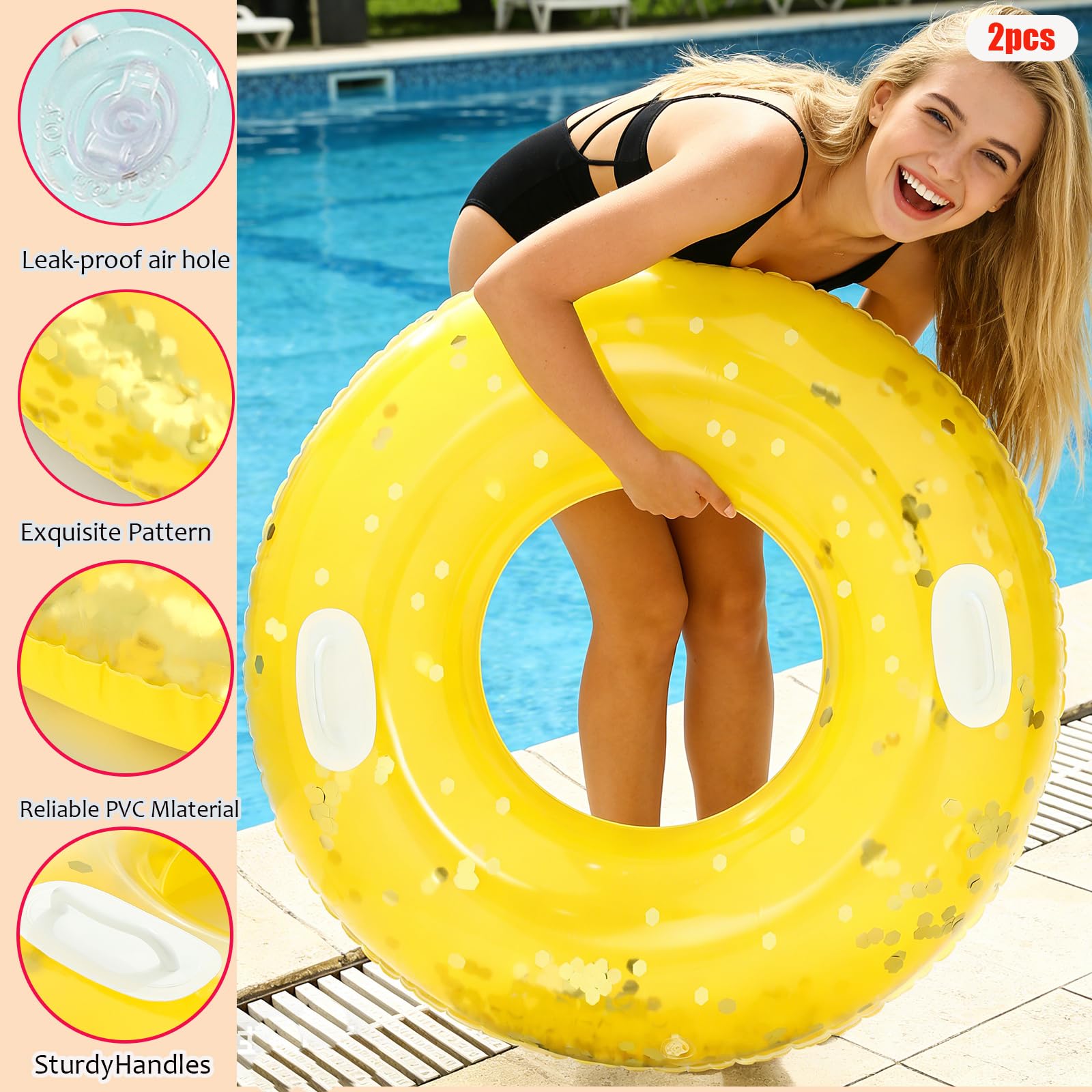 Grande bouée de natation avec poignées pour adultes, bouée de piscine classique de 119,4 cm, chambre à air de piscine, flotteurs gonflables, taille adulte pour l'été, la piscine, les fêtes, la plage