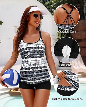 Womens Tankini Swimsuits Two Piece Strappy Back Swimsuits Boy Shorts