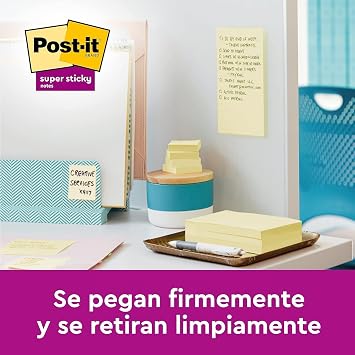 Post-it Super Sticky Notes, Canary Yellow, 76mm x 76mm, 90 Sheets/Pad, 4 Pads/Pack + 2 FREE - Extra Sticky Notes for To Do Lists & Reminders