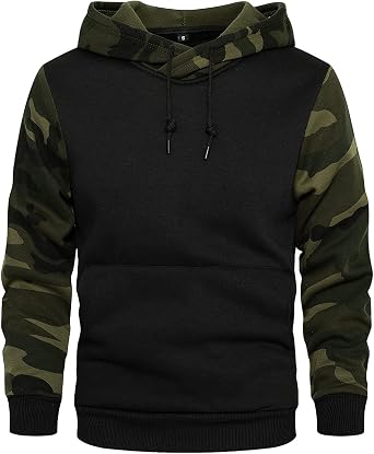 AOTORR Mens Pullover Hoodie Blend Fleece Long Sleeve Contrast Color Military Sweatshirt with Kanga Pocket