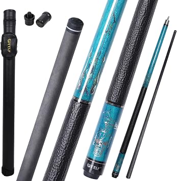 CUEELF Carbon Fiber Pool Cue Stick 58 inches Skull Billiard Cue Sticks Low Deflection Pool Sticks 12.5mm Tip Leather Grip Butt Technology Professional Cues