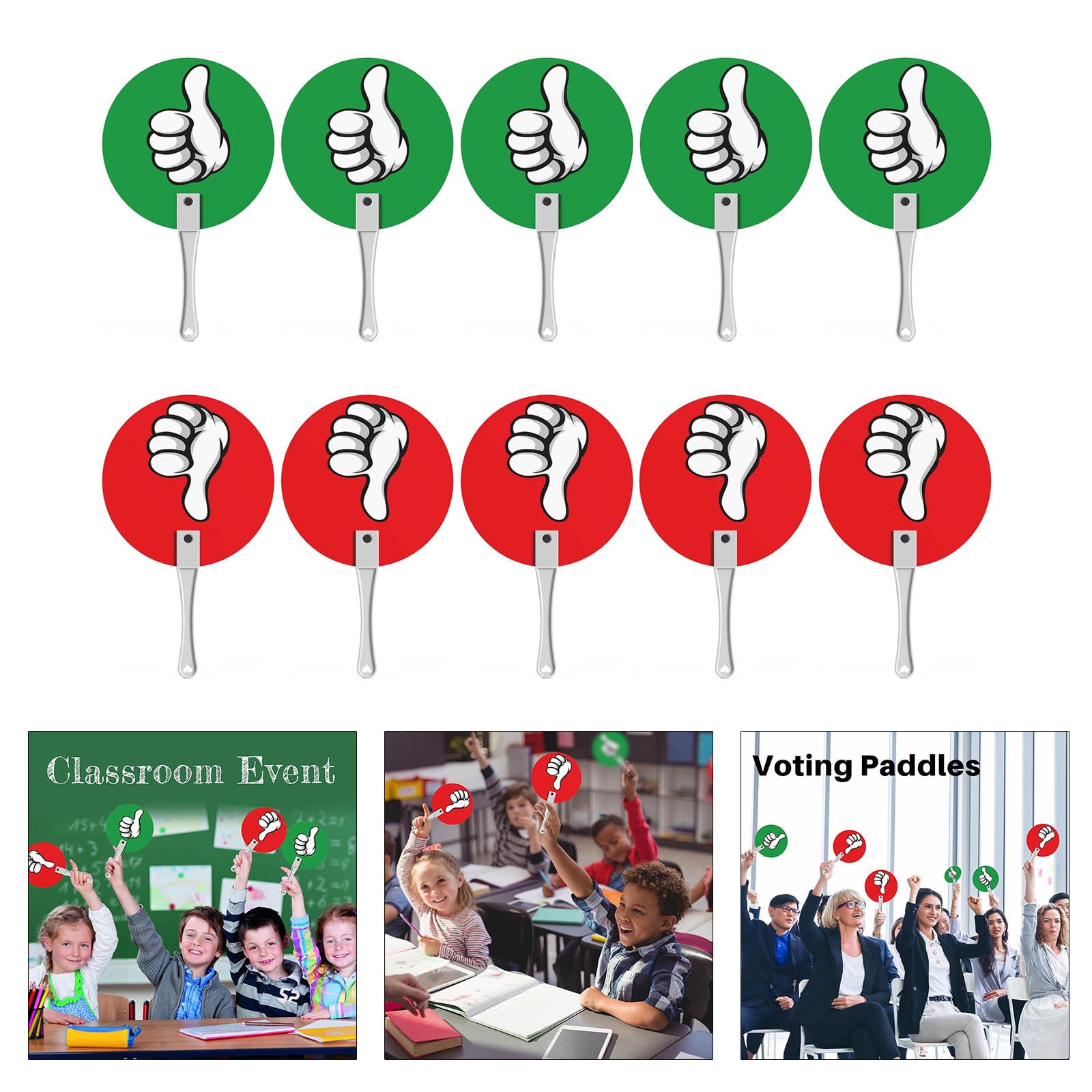 Pagaie De Vote 'Pouce Haut/Pouce Bas' - PVC 21x13 Cm - Verte/Rouge - Pour Classe, Réunions - 11