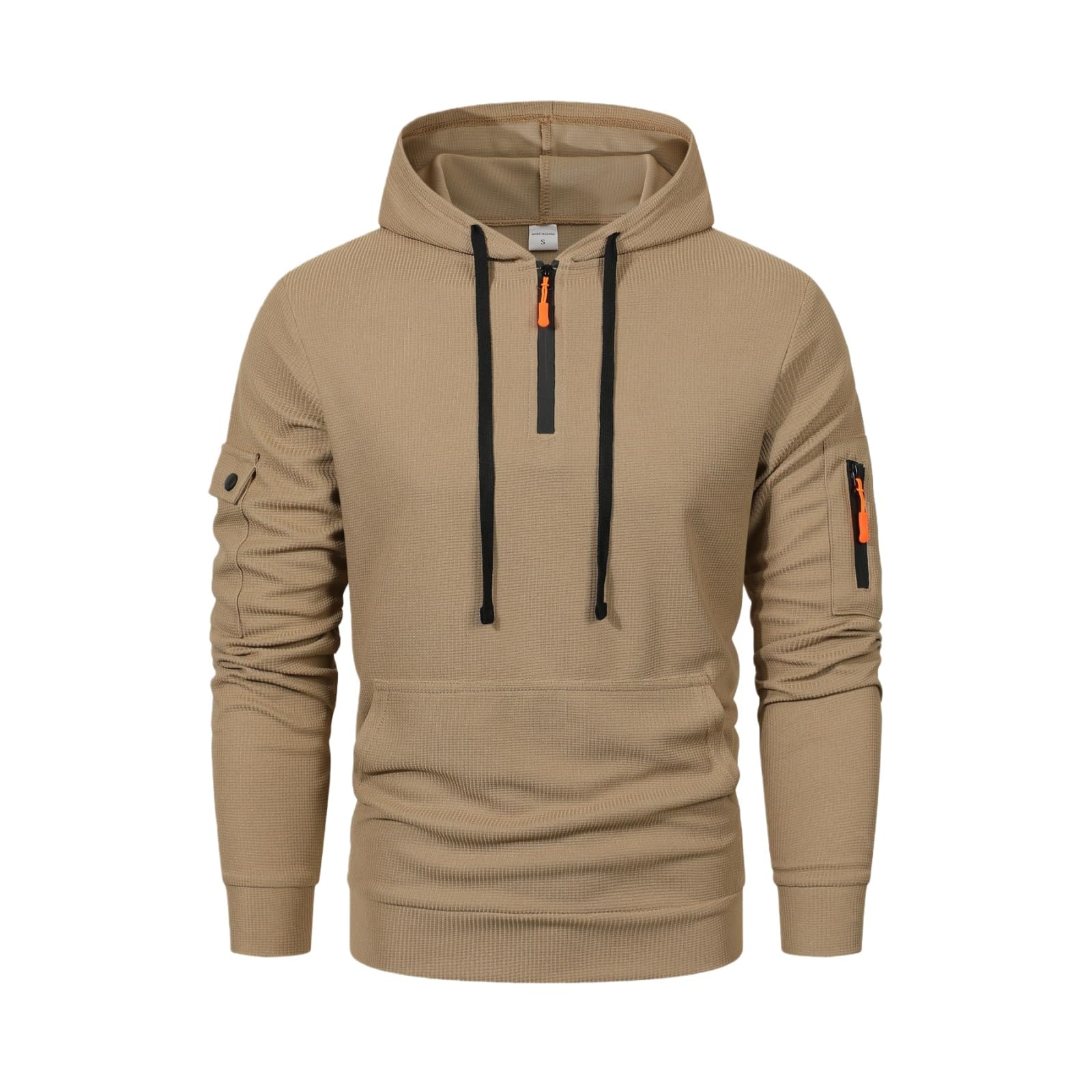 Bluza z kapturem z obciążeniem dla lęku, męska taktyczna bluza z zamkiem błyskawicznym, bardzo miękka bluza taktyczna w stylu vintage (Khaki 1, XL)