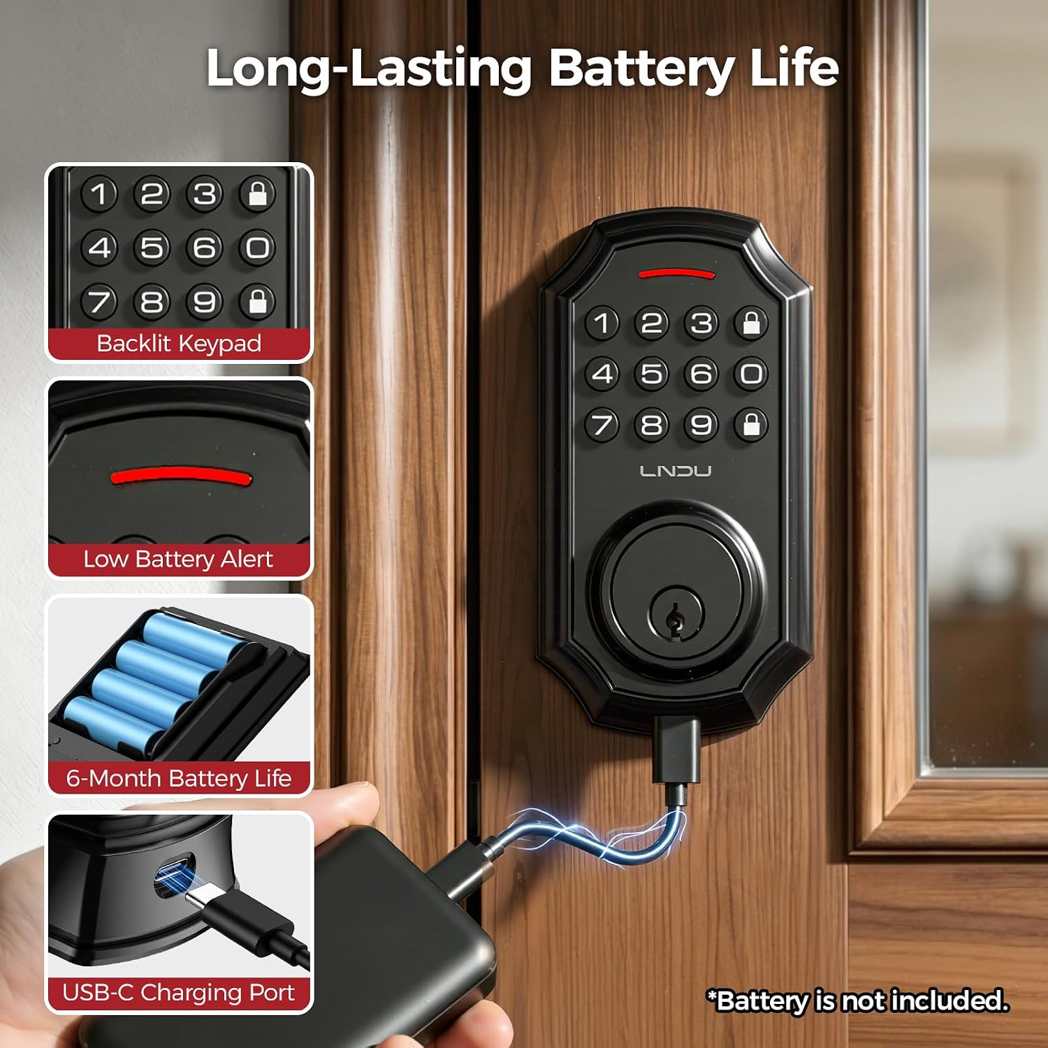 Keyless Entry Door Lock for Front Door, Keypad Deadbolt Lock with Code, Electronic Door Lock with 2 Keys, Auto Lock, Easy Installation, Matte Black