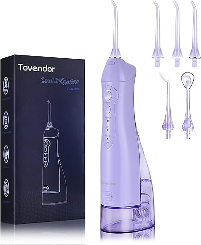 TOVENDOR Hilo dental eléctrico, irrigador bucal dental inalámbrico - 3 modos, 3 puntas para la higiene familiar (10.1fl oz, hilo dental impermeable)