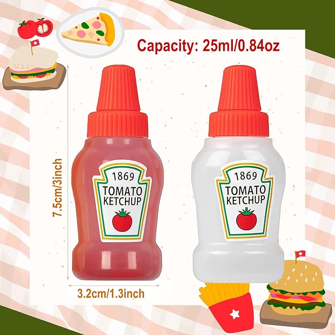 Set de 4 botellas mini de ketchup para Bento, 1 oz desechables miniatura 3