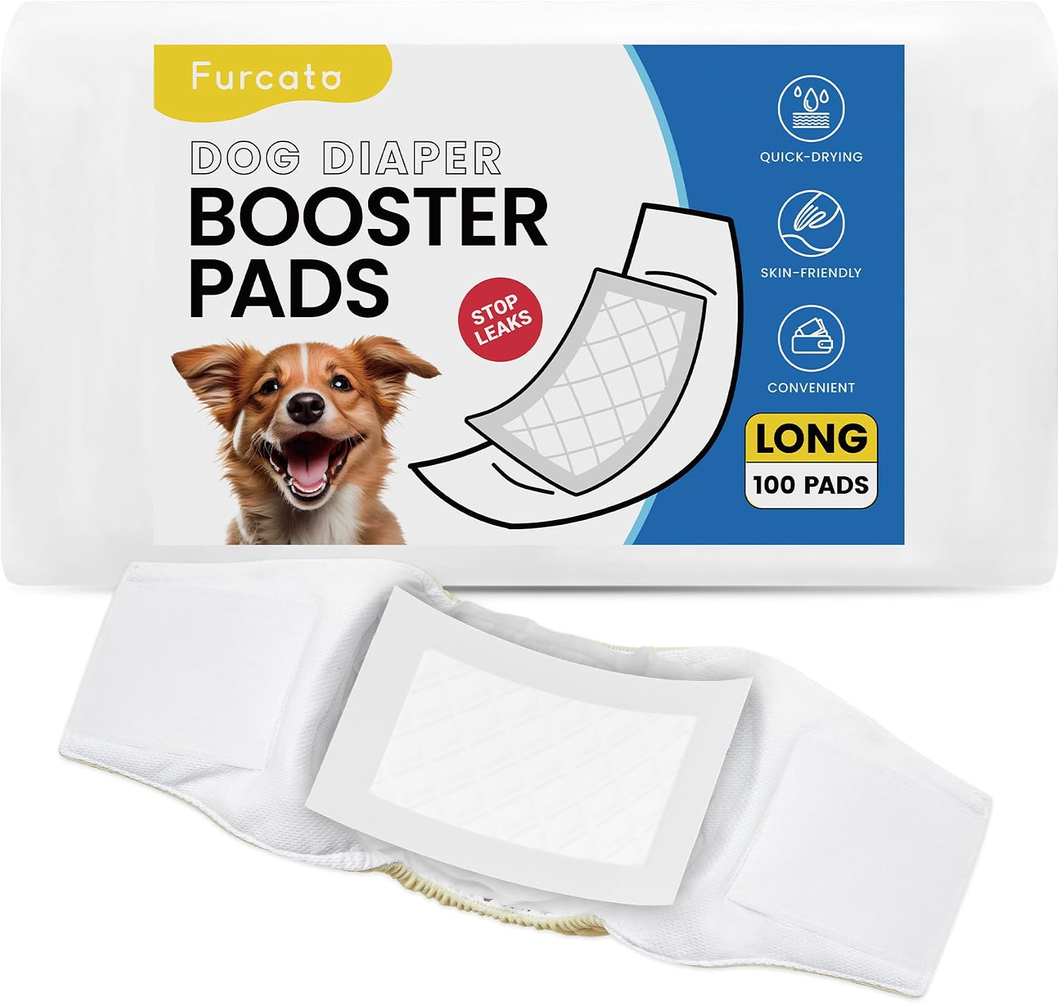 disposable dog diaper liners booster pads for male & female dogs - 100ct | diaper inserts fit most washable dog wraps and belly bands,long long (100 count)