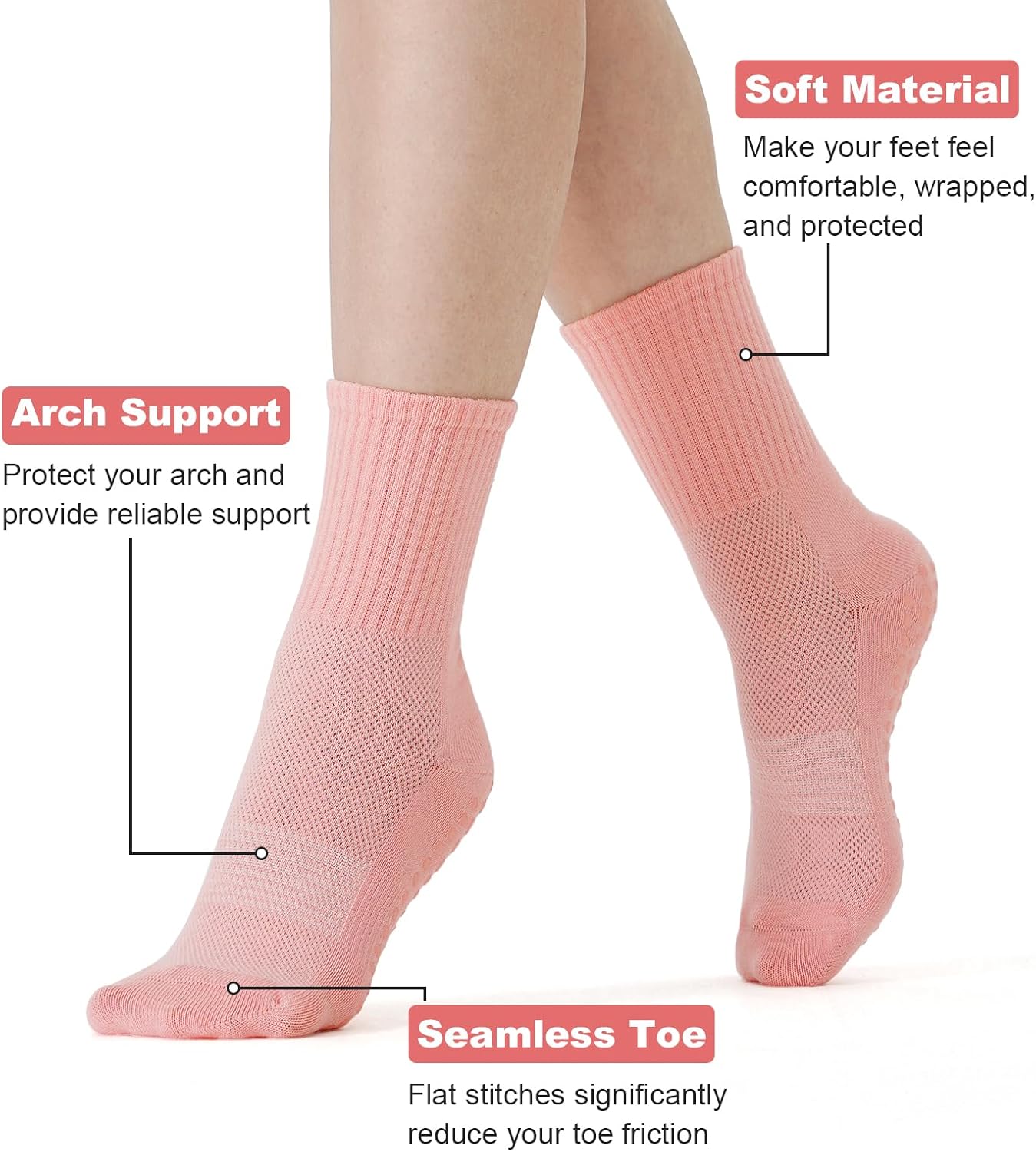 Breslatte Crew Pilates Socks with Grips for Women Non Slip Cotton Grip Socks for Yoga Hospital Barre Home Daily - Image 4
