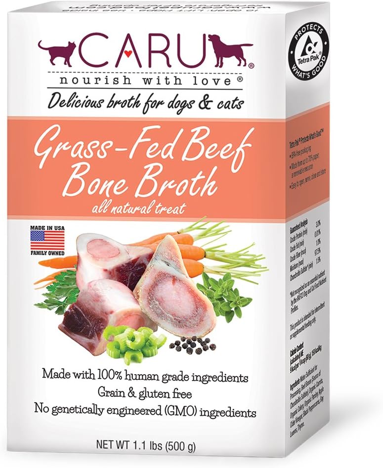 Caru - Grass-Fed Beef Bone Broth for Dogs and Cats, Moistens Dry Food or Pour Over Freeze Dried Raw Food, Grain and Gluten Free, Non-GMO…