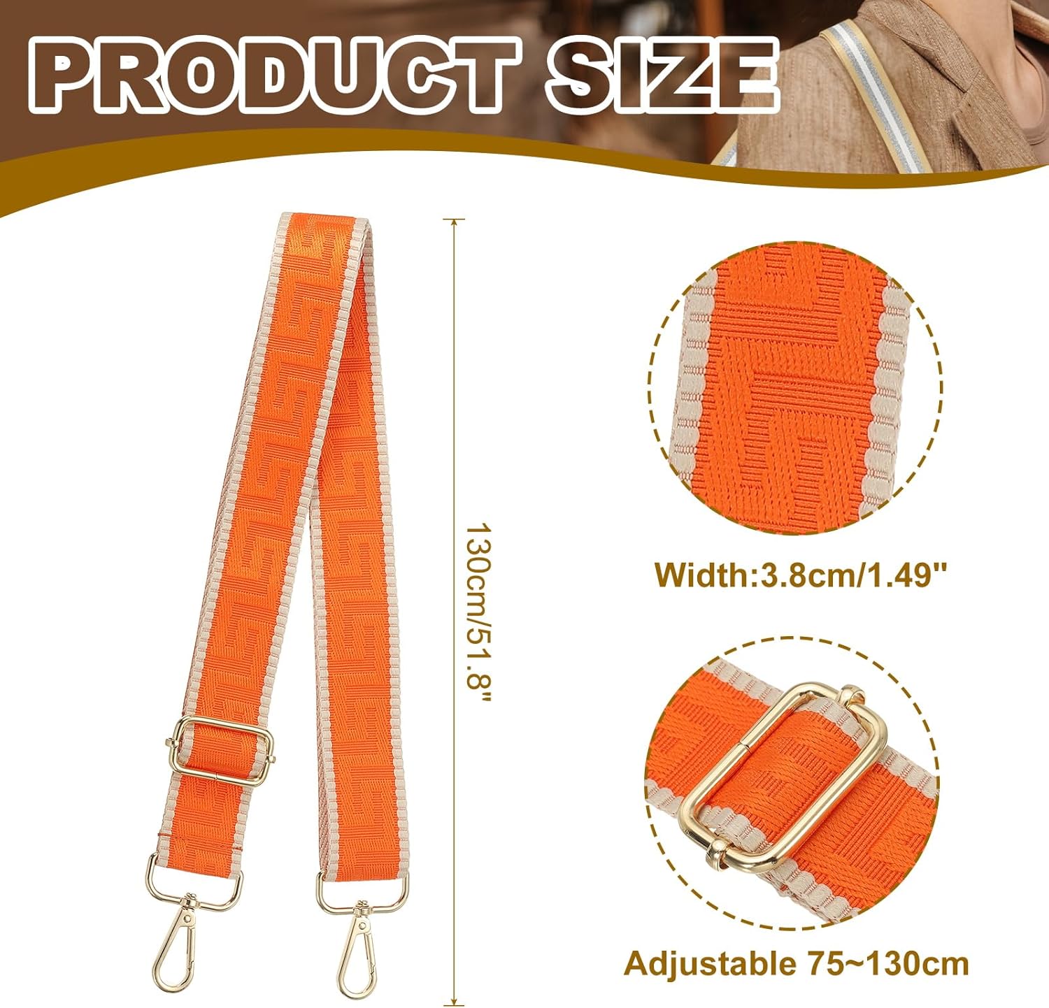 PATIKIL Purse Strap, Adjustable Crossbody Bag Straps Wide Shoulder Strap Universal Replacement Shoulder Bag Belt for Women's Handbags Canvas Satchels Bag Backpack, Orange - Image 2