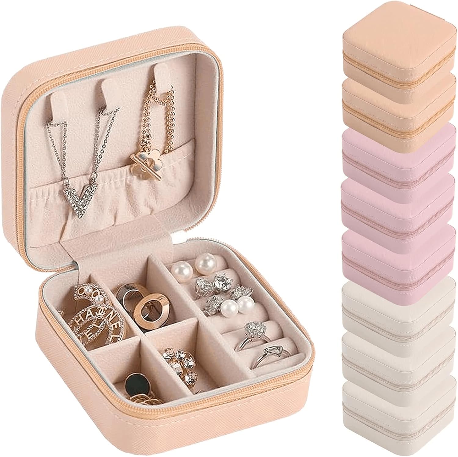 36 Pack Travel Jewelry Case Bulk, 6 Color4×4×2 in Mini Portable Jewelry Box Organizer for Rings Earrings Necklaces, PU Leather Small Travel Jewelry Case Set for Women Bridesmaids Gifts