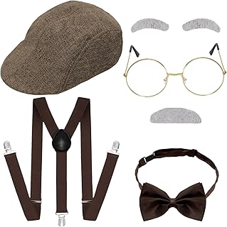 1920s Mens Gangsters Costume Set Old Man Costume Accessories Grandpa Fancy Kit Newsboy Hat - Buy now