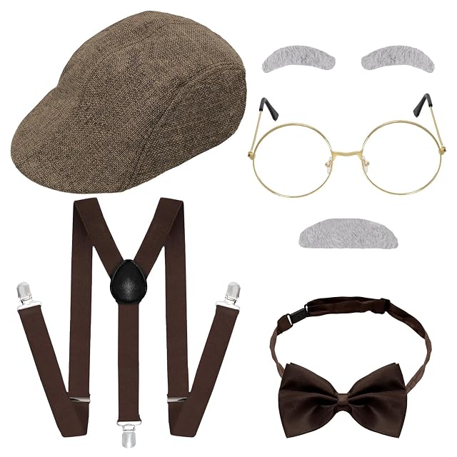 1920s Mens Gangsters Costume Set Old Man Costume Accessories Grandpa Fancy Kit Newsboy Hat