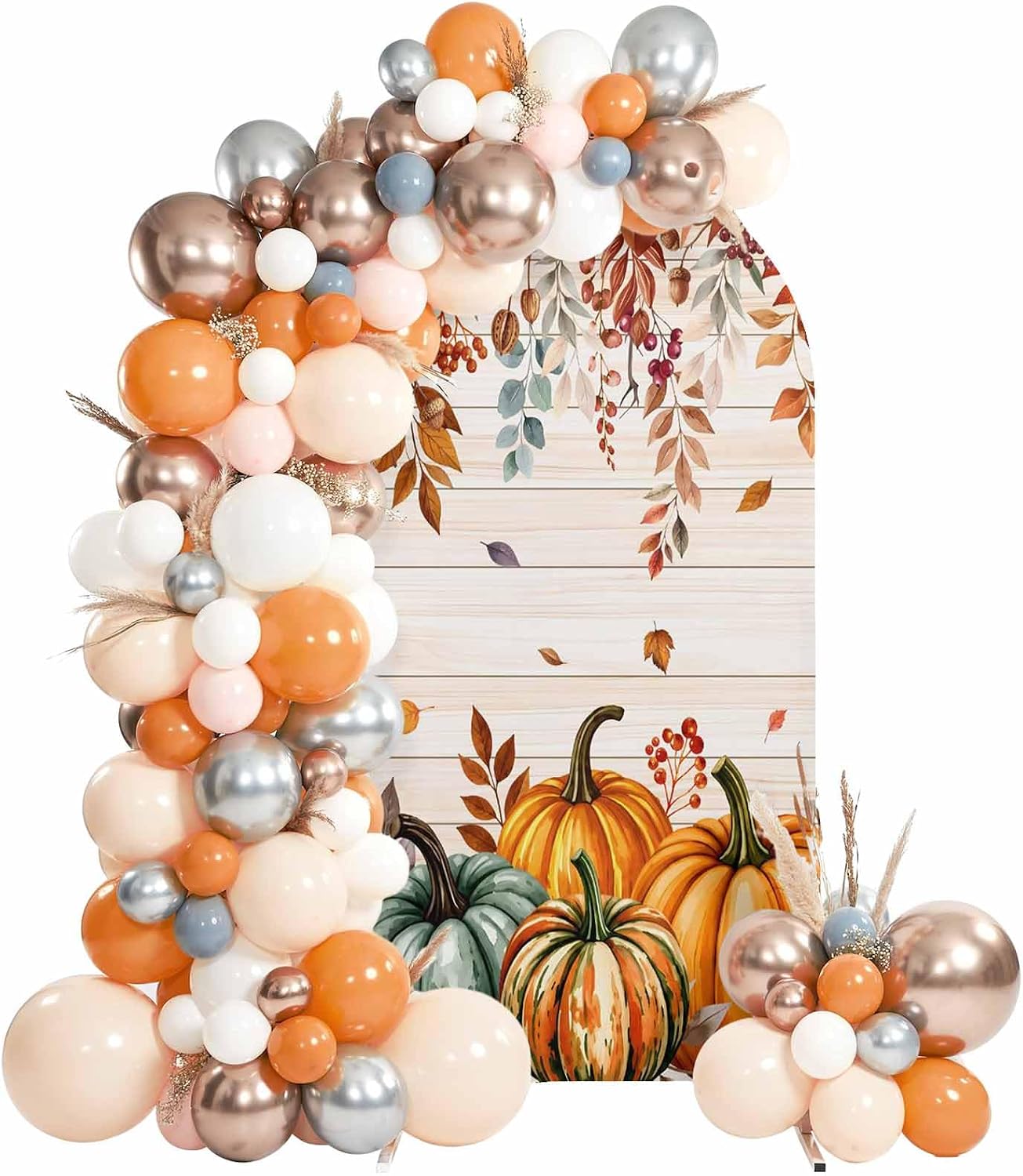 6ft Arch Backdrop Cover, Thanksgiving Pumpkin Watercolor Stretch Spandex Arch Stand Cover, Fall Maple Leaf Orange Round Top Chiara Photo Background Decoration for Wedding Birthday Party Ceremony