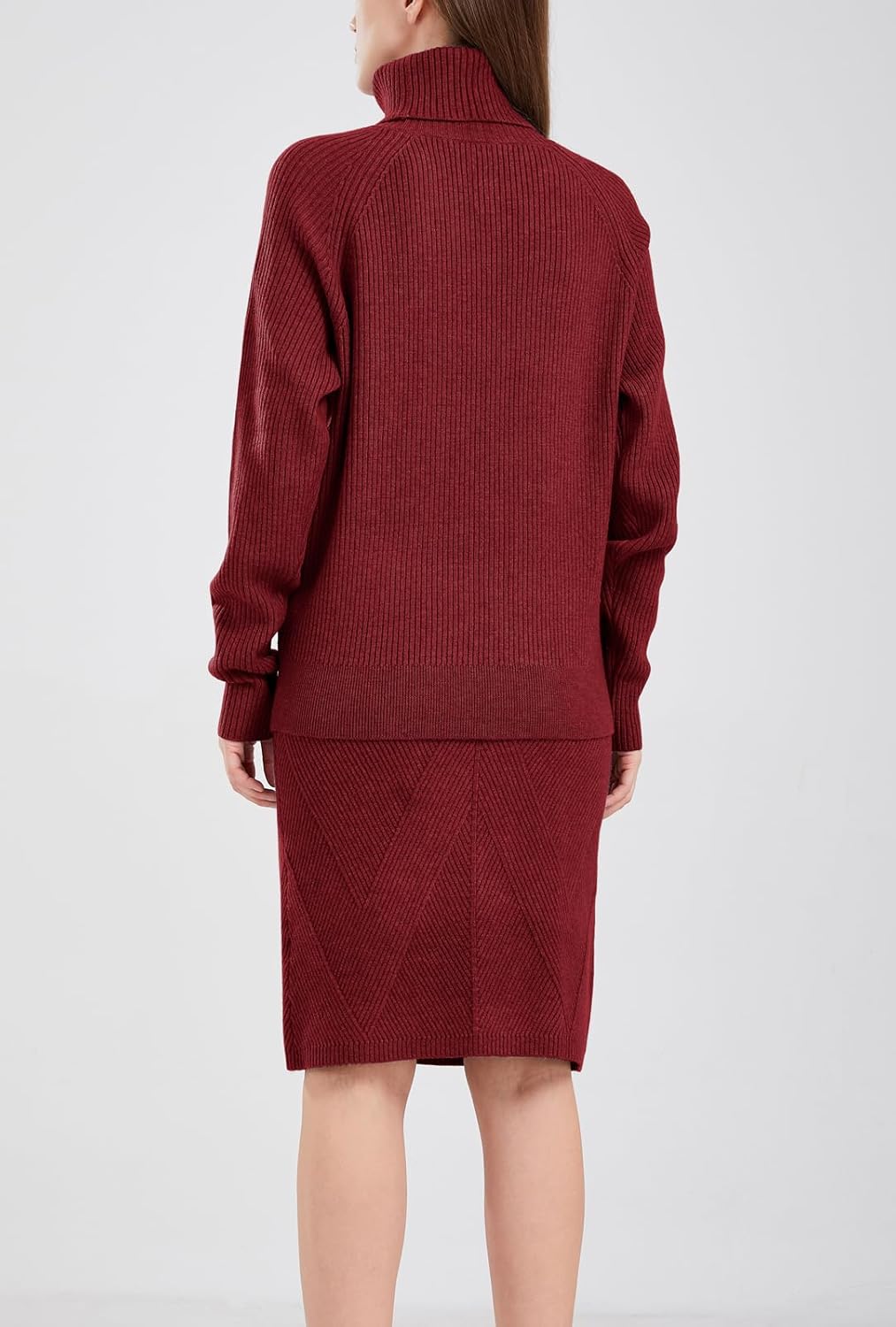 CHOUYATOU Women's Casual 2 Piece Outfits Turtleneck Cable Knit Sweater and Bodycon Skirt Sets - Image 3