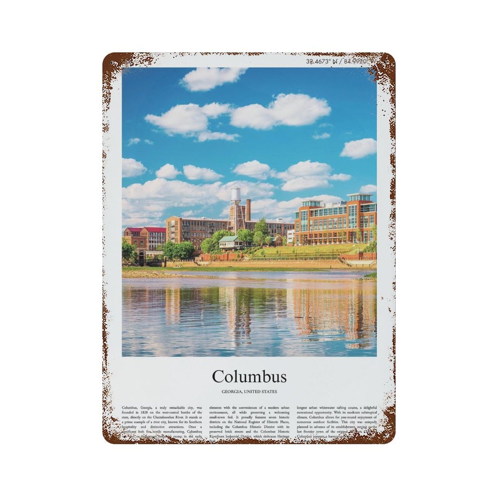 xiaoxiaoshen Columbus Georgia, United States, USA City Scenery Wall Decor Art Metal Tin Poster Modern Home Decor Art Home Bar Shop Decorations Vintage Sign 40x30cm