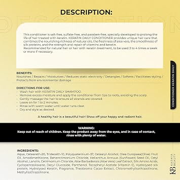 KASHIA BEAUTY Keratin Daily Conditioner 16.9 oz Salt Sulfate & Paraben Free Nourishing Conditioner for Keratin-Treated Hair Softens Moisturizes & Prolongs Treatment Effects