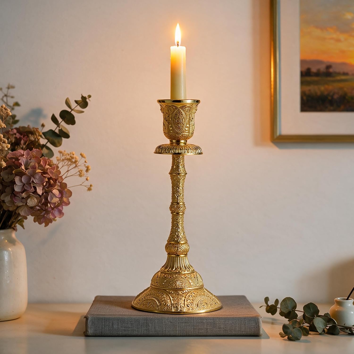 OwnMy Set of 2 Gold Taper Candle Holders Vintage Metal Candlestick Holders image 5
