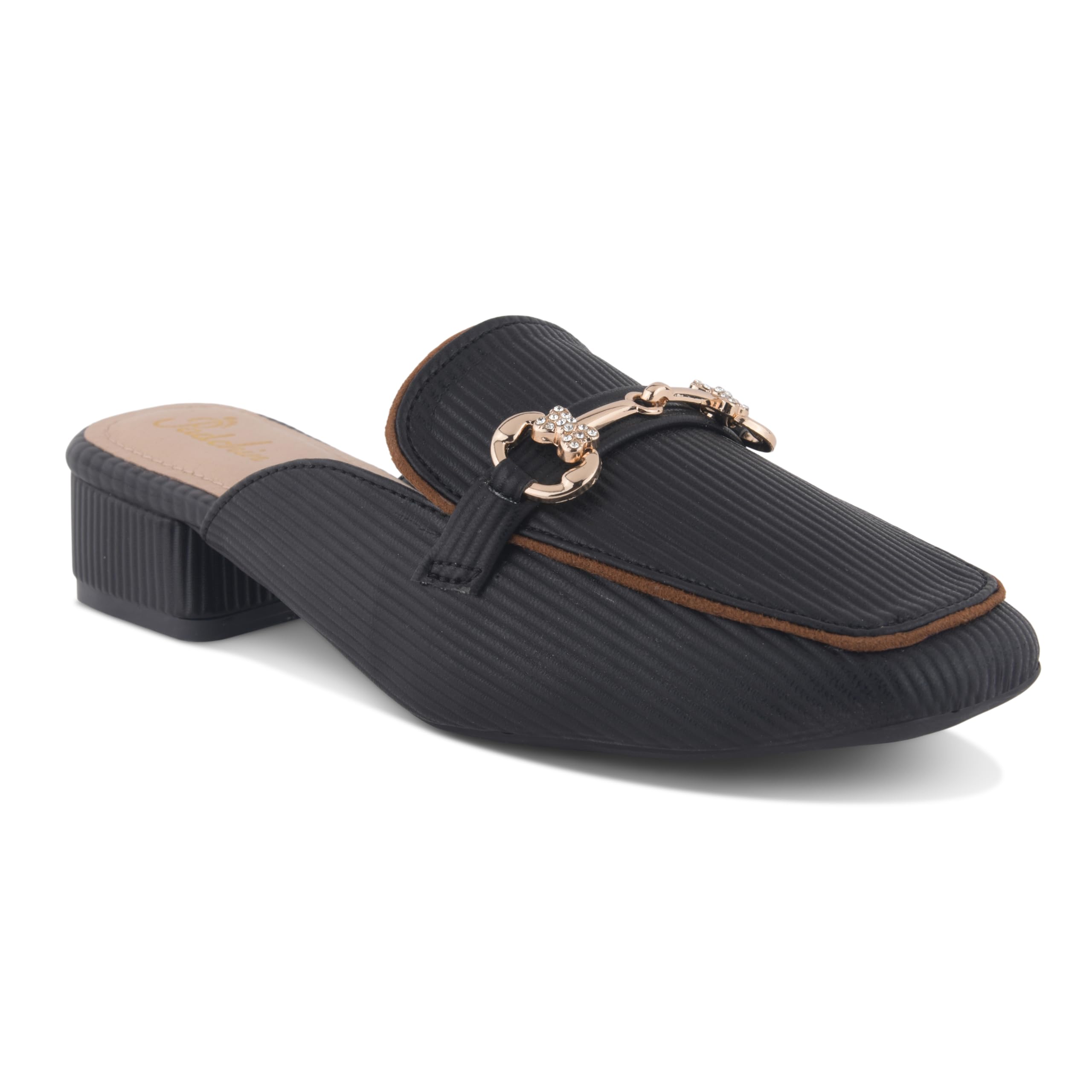 padchin Women's Square Toe Block Heel Mules Slip-On Footwear with Horsebit Detail for Casual Office and Smart Casual Wear-picture-10