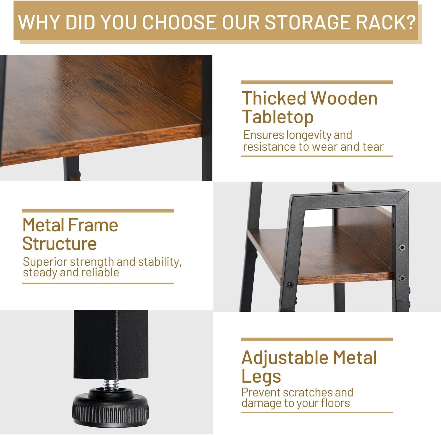 Ladder Shelf, Ladder Bookshelf 5-Tier with Removable Drawer, Rustic Bookcase Storage Rack Organizer, Wood Metal Freestanding Storage Shelves for Living Room, Home Office, Bedroom, Kitchen, Brown